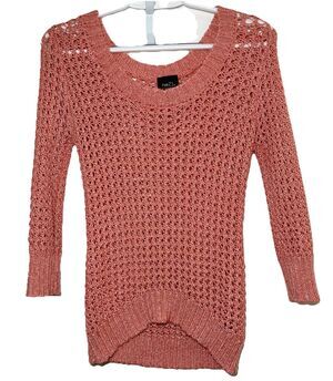 Rue21 Medium Coral Open Knit Crochet Sweater Long Sleeve Beach Cover Up